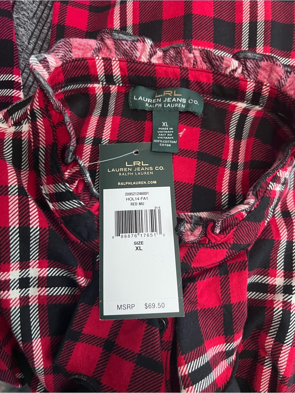 Ralph Lauren Red and Black Plaid Button Down Top Size XL NWT! - Picture 6 of 7